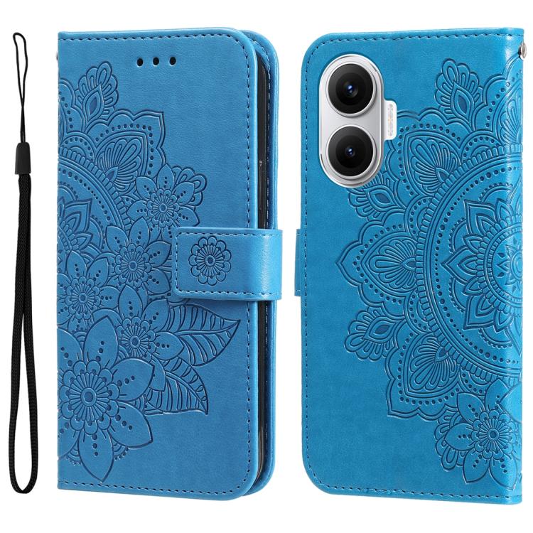 

For Redmi Turbo 4 Pro / Xiaomi Poco F7 Seven-petal Flowers Embossing Leather Phone Case(Blue)
