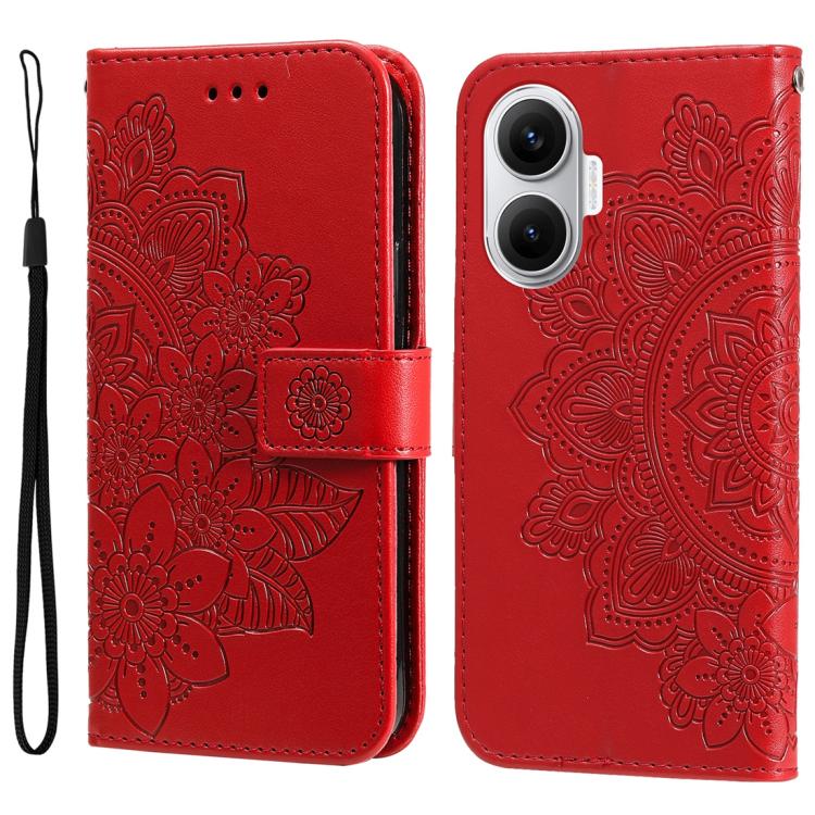 

For Redmi Turbo 4 Pro / Xiaomi Poco F7 Seven-petal Flowers Embossing Leather Phone Case(Red)