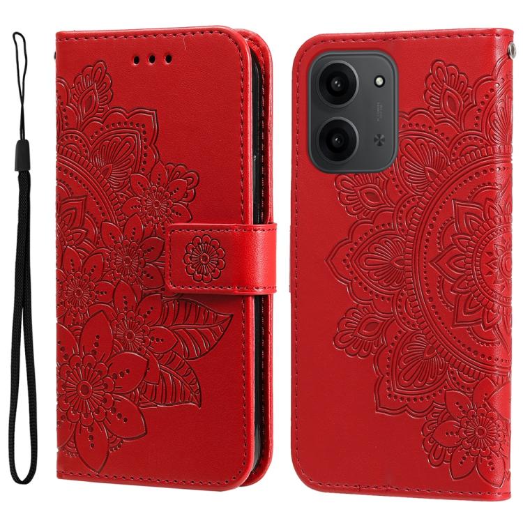 

For Redmi 15C 5G / 4G EU 173mm / Poco C85 5G Seven-petal Flowers Embossing Leather Phone Case(Red)