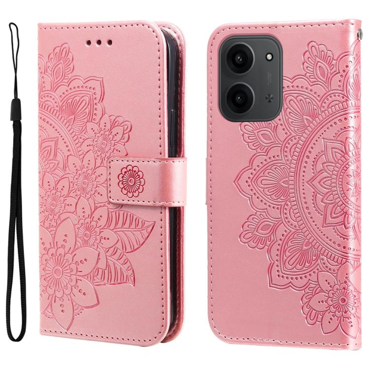 

For Redmi 15C 5G / 4G EU 173mm / Poco C85 5G Seven-petal Flowers Embossing Leather Phone Case(Rose Gold)