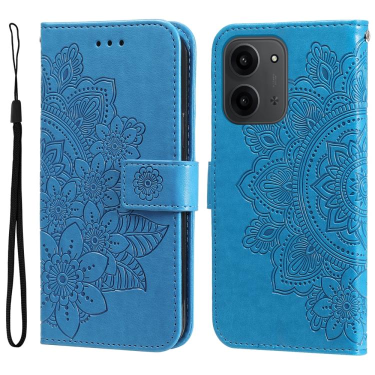 

For Redmi 15C 5G / 4G Global 171mm / Poco C85 4G Seven-petal Flowers Embossing Leather Phone Case(Blue)