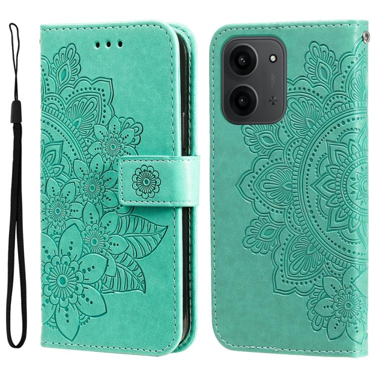 

For Redmi 15C 5G / 4G Global 171mm / Poco C85 4G Seven-petal Flowers Embossing Leather Phone Case(Green)