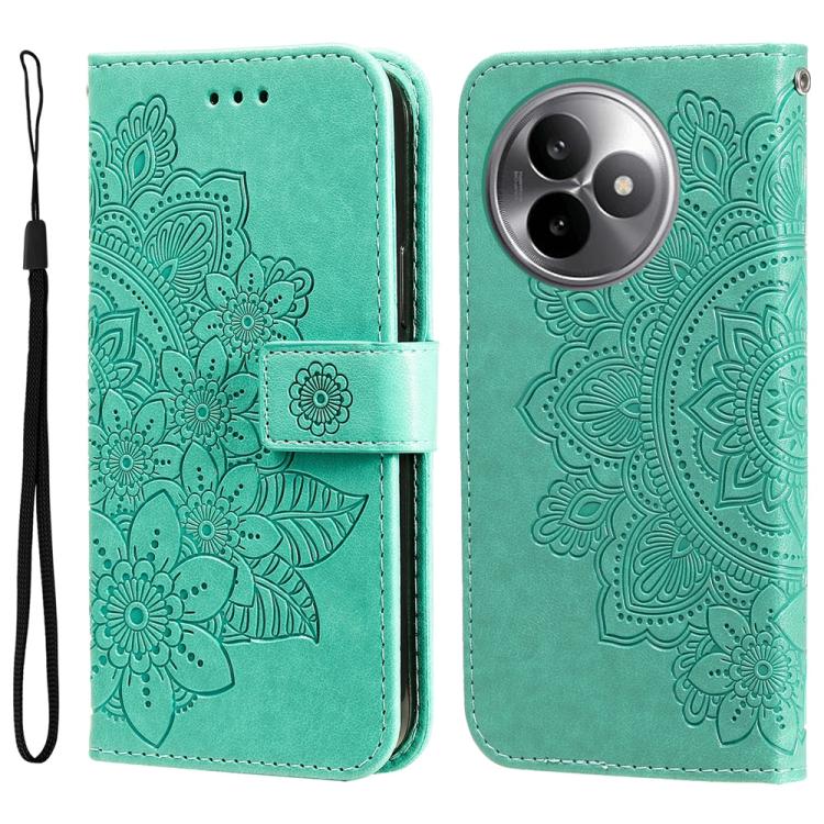 

For Redmi K80 Ultra Seven-petal Flowers Embossing Leather Phone Case(Green)