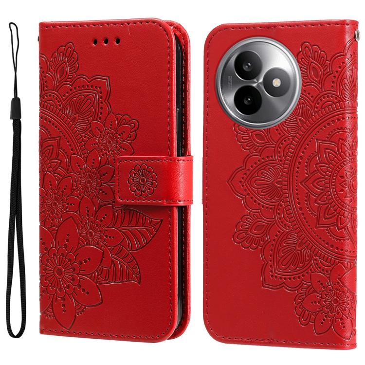 

For Redmi K80 Ultra Seven-petal Flowers Embossing Leather Phone Case(Red)