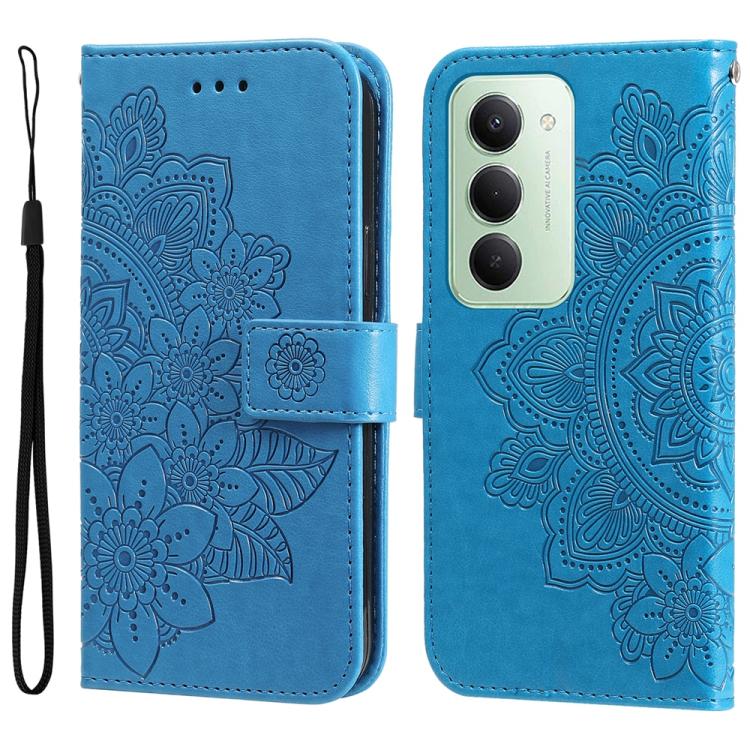 

For Redmi 15 5G Global / 15 4G SEA 169.5mm Seven-petal Flowers Embossing Leather Phone Case(Blue)