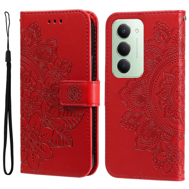 

For Redmi 15 5G Global / 15 4G SEA 169.5mm Seven-petal Flowers Embossing Leather Phone Case(Red)