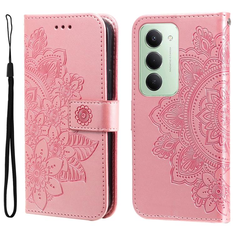 

For Redmi 15 5G Global / 15 4G SEA 169.5mm Seven-petal Flowers Embossing Leather Phone Case(Rose Gold)