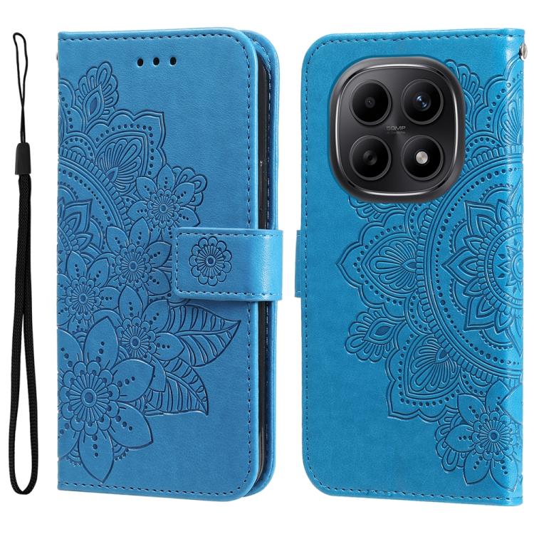 

For Redmi Note 15 5G Global 164mm Seven-petal Flowers Embossing Leather Phone Case(Blue)