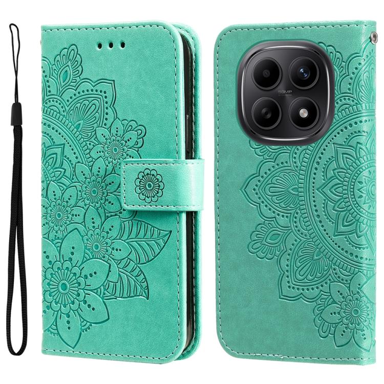 

For Redmi Note 15 5G Global 164mm Seven-petal Flowers Embossing Leather Phone Case(Green)