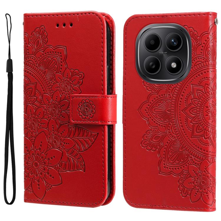 

For Redmi Note 15 5G Global 164mm Seven-petal Flowers Embossing Leather Phone Case(Red)