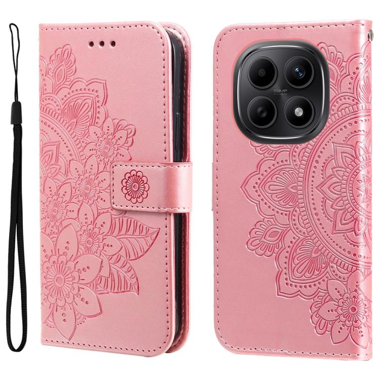 

For Redmi Note 15 5G Global 164mm Seven-petal Flowers Embossing Leather Phone Case(Rose Gold)