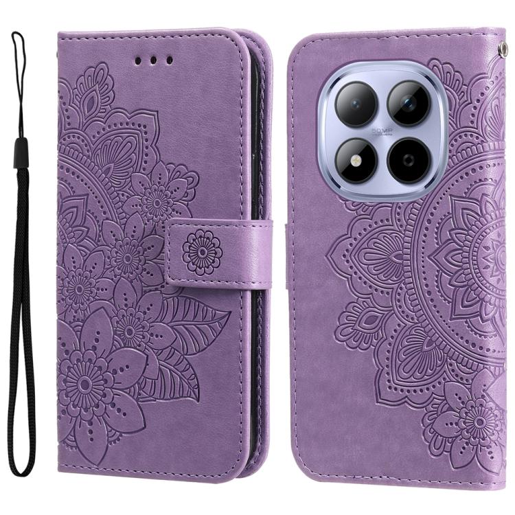 

For Redmi Note 15 Pro 5G Global 163.6mm Seven-petal Flowers Embossing Leather Phone Case(Light Purple)