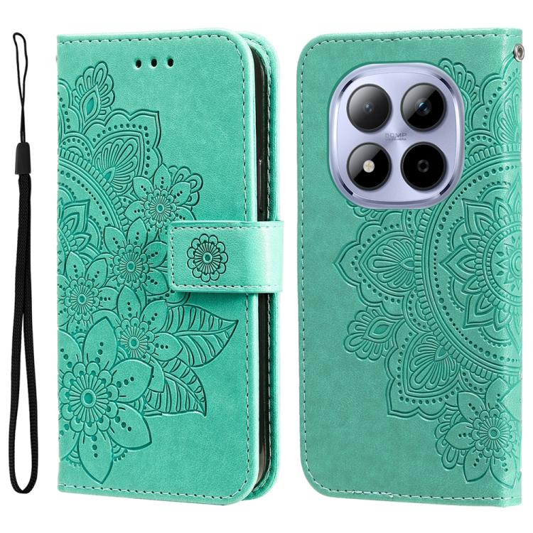 

For Redmi Note 15 Pro 5G Global 163.6mm Seven-petal Flowers Embossing Leather Phone Case(Green)