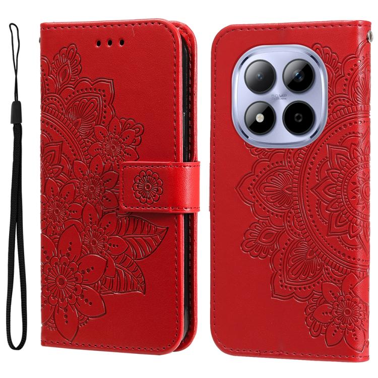 

For Redmi Note 15 Pro 5G Global 163.6mm Seven-petal Flowers Embossing Leather Phone Case(Red)