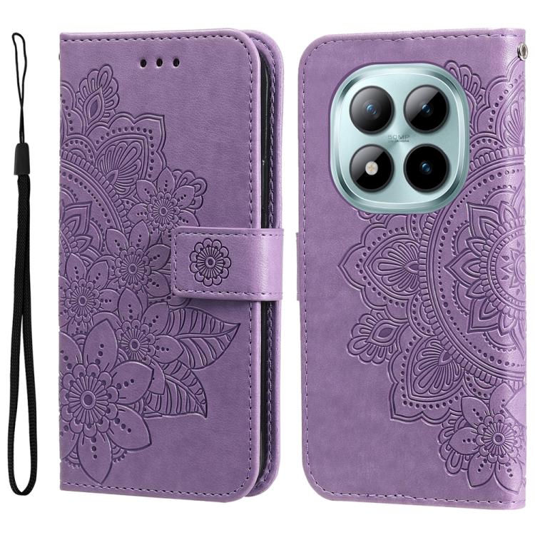 

For Redmi Note 15 Pro+ 5G Global 163.3mm Seven-petal Flowers Embossing Leather Phone Case(Light Purple)