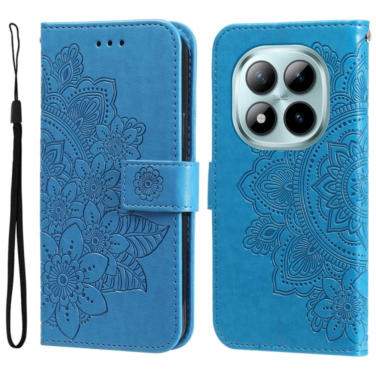 

For Redmi Note 15 Pro+ 5G Global 163.3mm Seven-petal Flowers Embossing Leather Phone Case(Blue)