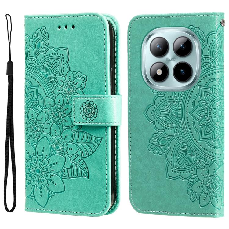 

For Redmi Note 15 Pro+ 5G Global 163.3mm Seven-petal Flowers Embossing Leather Phone Case(Green)