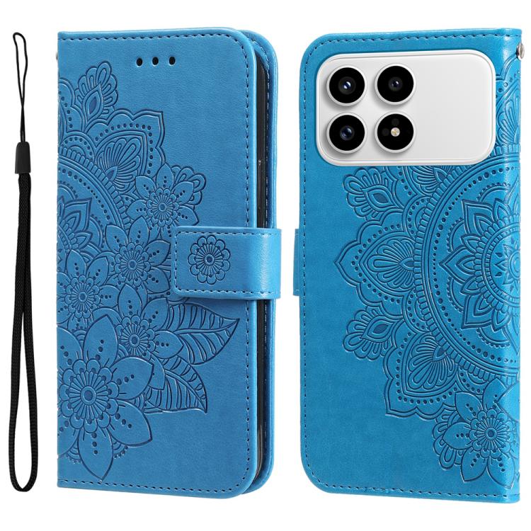 

For Redmi K90 / Xiaomi Poco F8 Pro 5G Seven-petal Flowers Embossing Leather Phone Case(Blue)