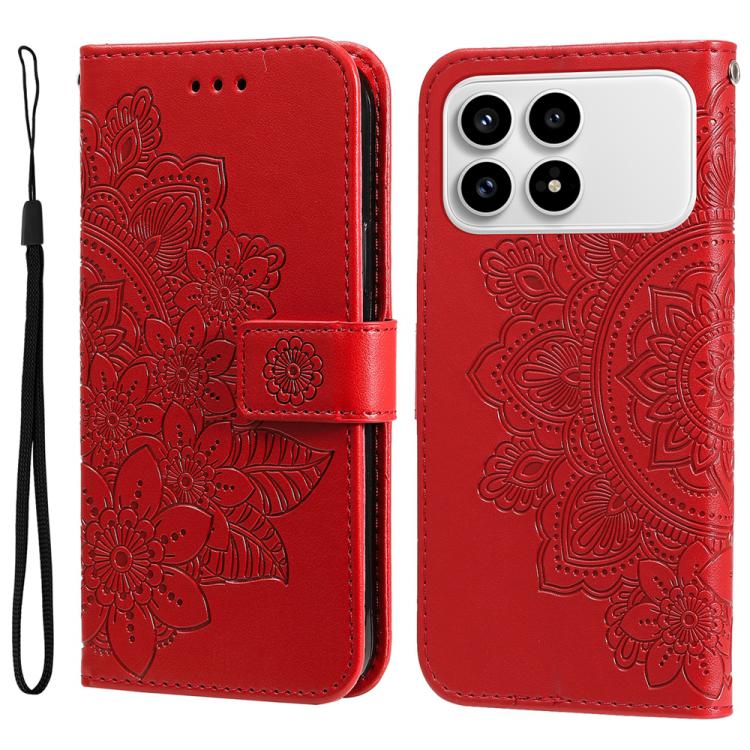 

For Redmi K90 / Xiaomi Poco F8 Pro 5G Seven-petal Flowers Embossing Leather Phone Case(Red)