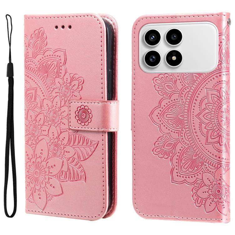 

For Redmi K90 / Xiaomi Poco F8 Pro 5G Seven-petal Flowers Embossing Leather Phone Case(Rose Gold)