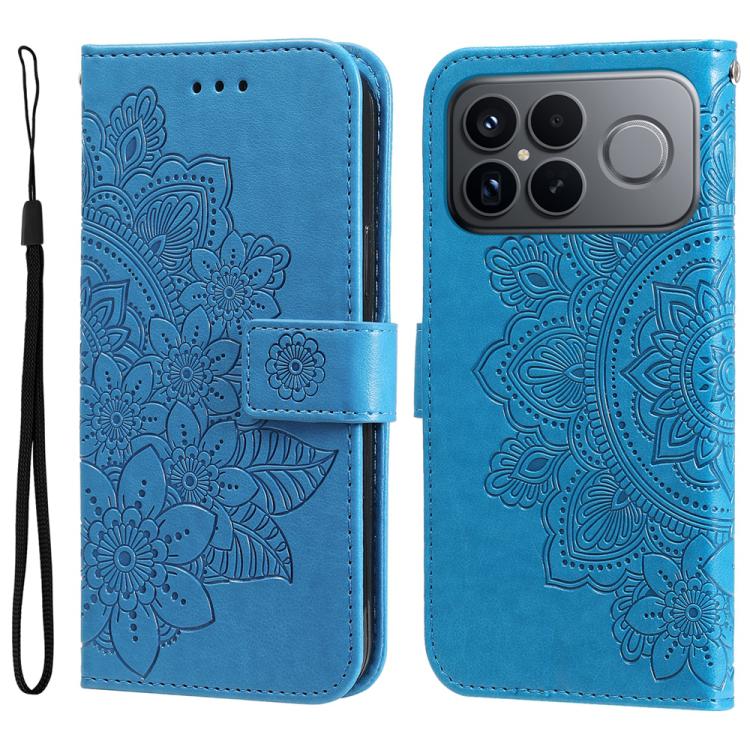 

For Redmi K90 Pro Max / Xiaomi Poco F8 Ultra 5G Seven-petal Flowers Embossing Leather Phone Case(Blue)