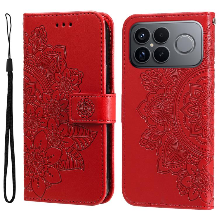 

For Redmi K90 Pro Max Seven-petal Flowers Embossing Leather Phone Case(Red)