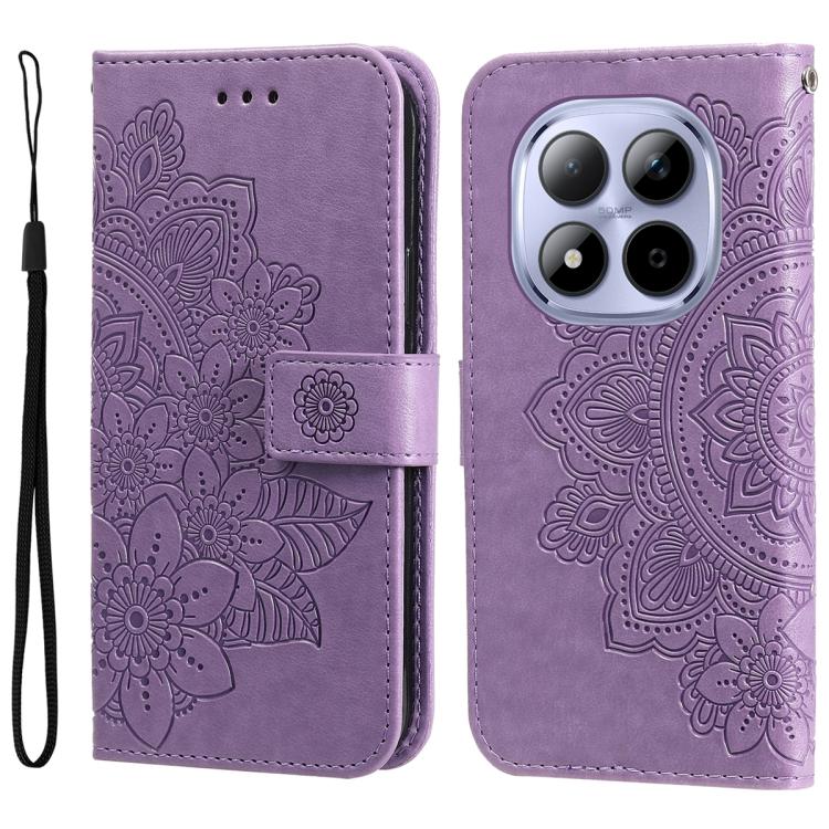 

For Redmi Note 15 Pro 4G Global 163.2mm Seven-petal Flowers Embossing Leather Phone Case(Light Purple)