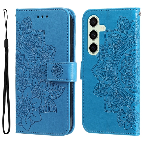 

For Samsung Galaxy S24 FE 5G Seven-petal Flowers Embossing Leather Phone Case(Blue)