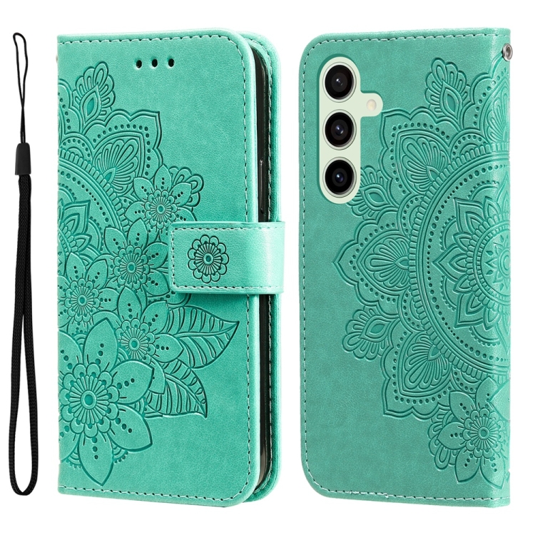 For Galaxy S24 FE 5G Seven-petal Flowers Embossing Leather Phone Case(Green)