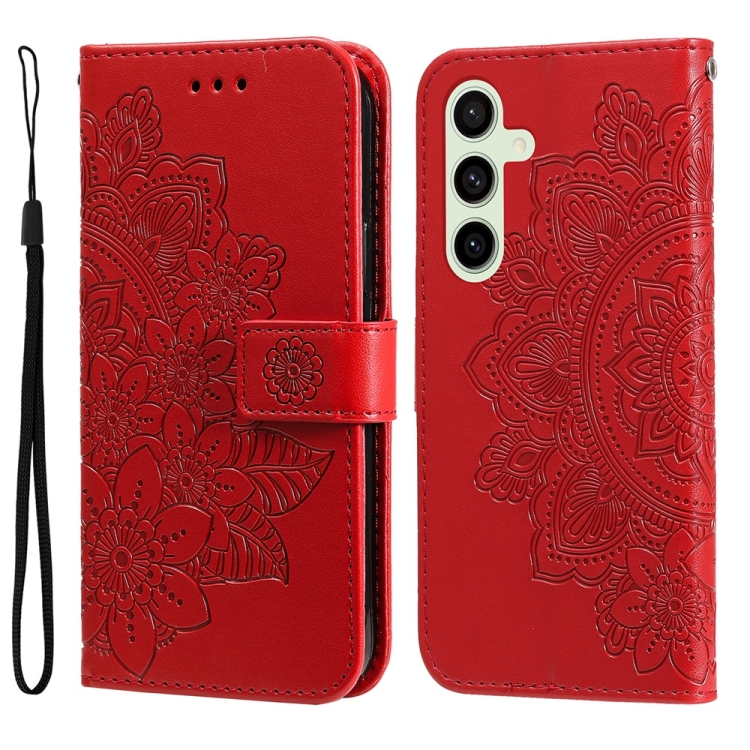 

For Samsung Galaxy S24 FE 5G Seven-petal Flowers Embossing Leather Phone Case(Red)