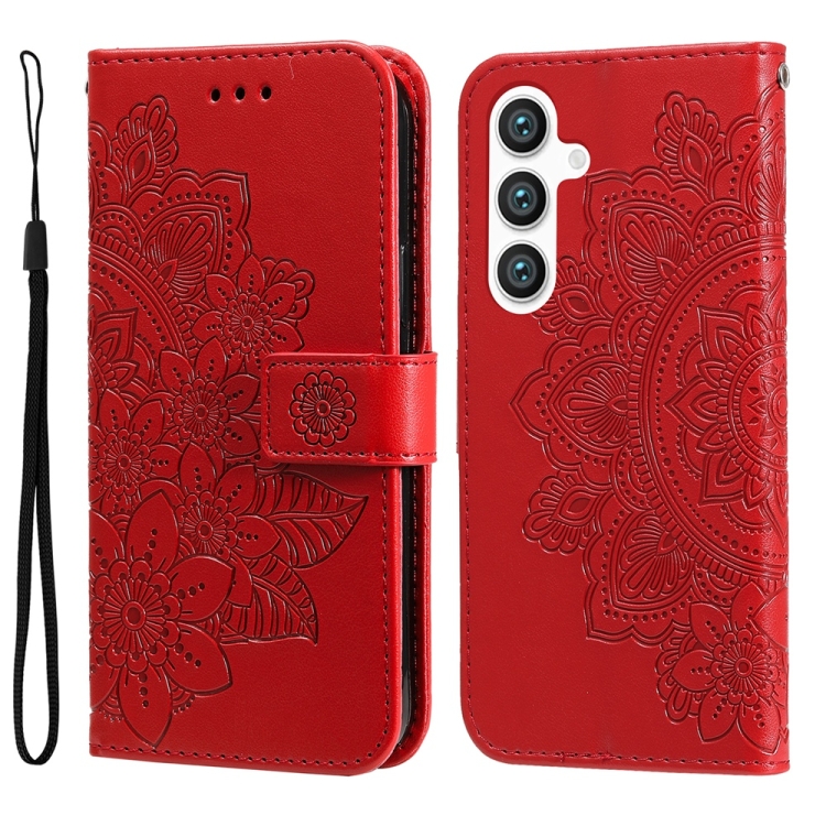 

For Samsung Galaxy S25 5G Seven-petal Flowers Embossing Leather Phone Case(Red)