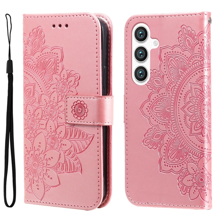 

For Samsung Galaxy S25 5G Seven-petal Flowers Embossing Leather Phone Case(Rose Gold)