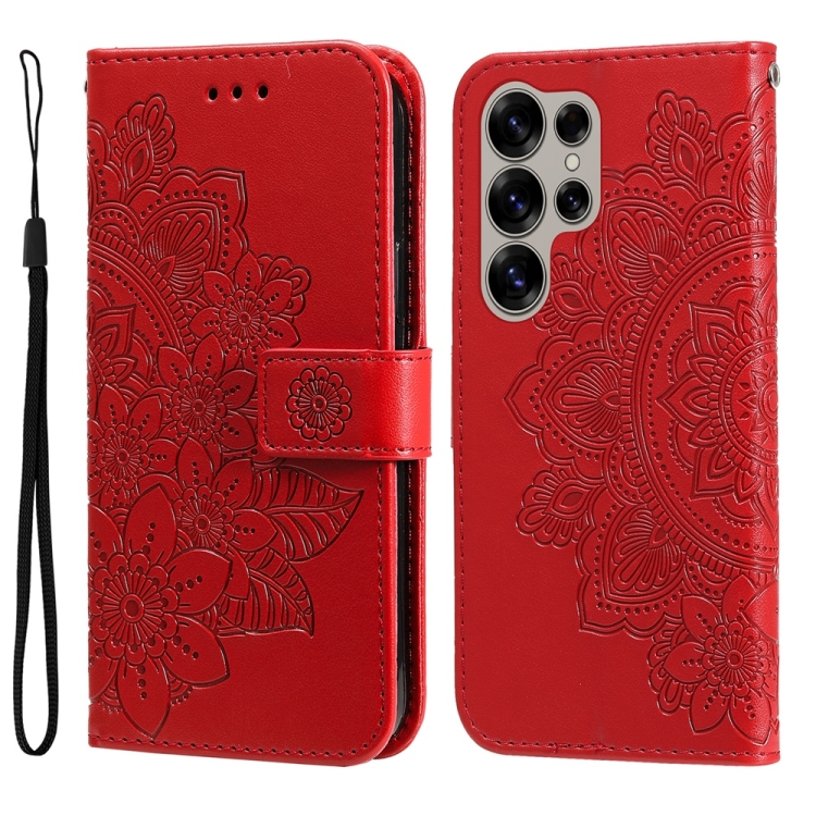 

For Samsung Galaxy S25 Ultra 5G Seven-petal Flowers Embossing Leather Phone Case(Red)