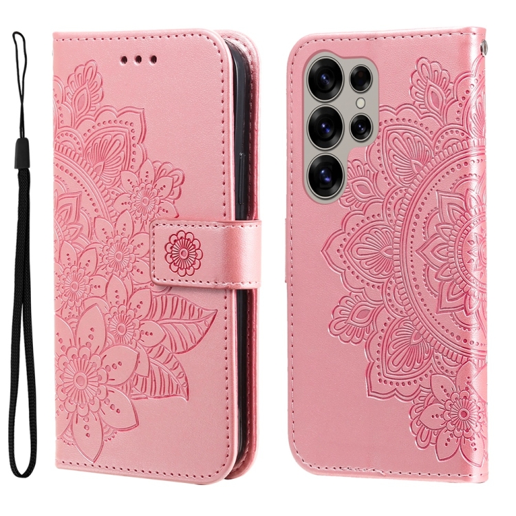 

For Samsung Galaxy S25 Ultra 5G Seven-petal Flowers Embossing Leather Phone Case(Rose Gold)