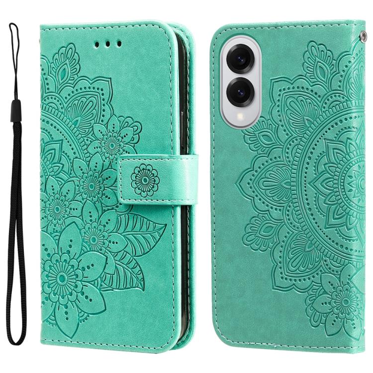 

For Samsung Galaxy S25 Edge 5G Seven-petal Flowers Embossing Leather Phone Case(Green)