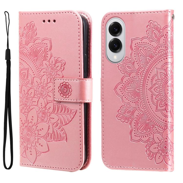 

For Samsung Galaxy S25 Edge 5G Seven-petal Flowers Embossing Leather Phone Case(Rose Gold)