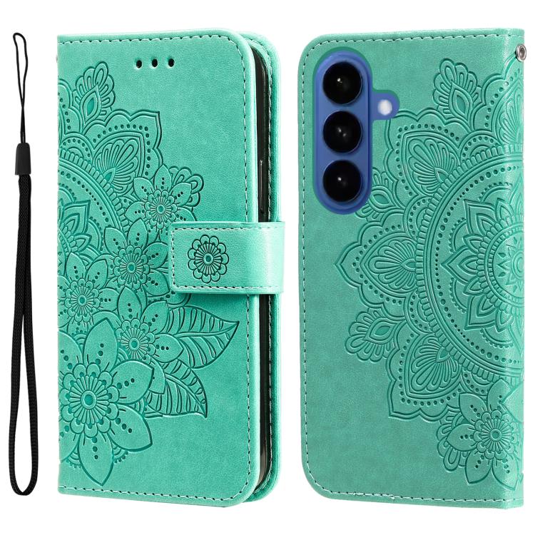 For Galaxy S26 5G Seven-petal Flowers Embossing Leather Phone Case(Green)