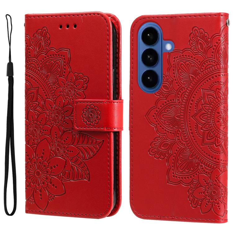 

For Samsung Galaxy S26 5G Seven-petal Flowers Embossing Leather Phone Case(Red)