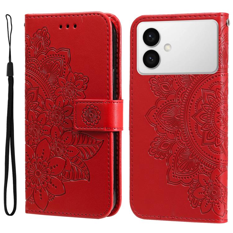 

For Samsung Galaxy S26 Edge 5G Seven-petal Flowers Embossing Leather Phone Case(Red)