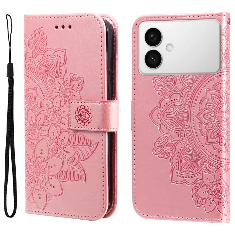 

For Samsung Galaxy S26 Edge 5G Seven-petal Flowers Embossing Leather Phone Case(Rose Gold)
