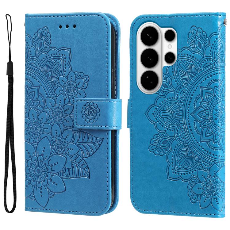 

For Samsung Galaxy S26 Ultra 5G Seven-petal Flowers Embossing Leather Phone Case(Blue)
