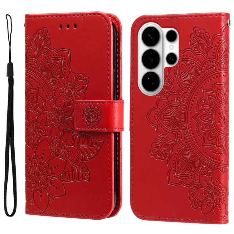 

For Samsung Galaxy S26 Ultra 5G Seven-petal Flowers Embossing Leather Phone Case(Red)