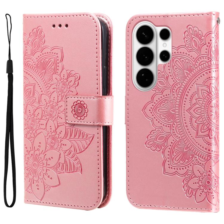 

For Samsung Galaxy S26 Ultra 5G Seven-petal Flowers Embossing Leather Phone Case(Rose Gold)