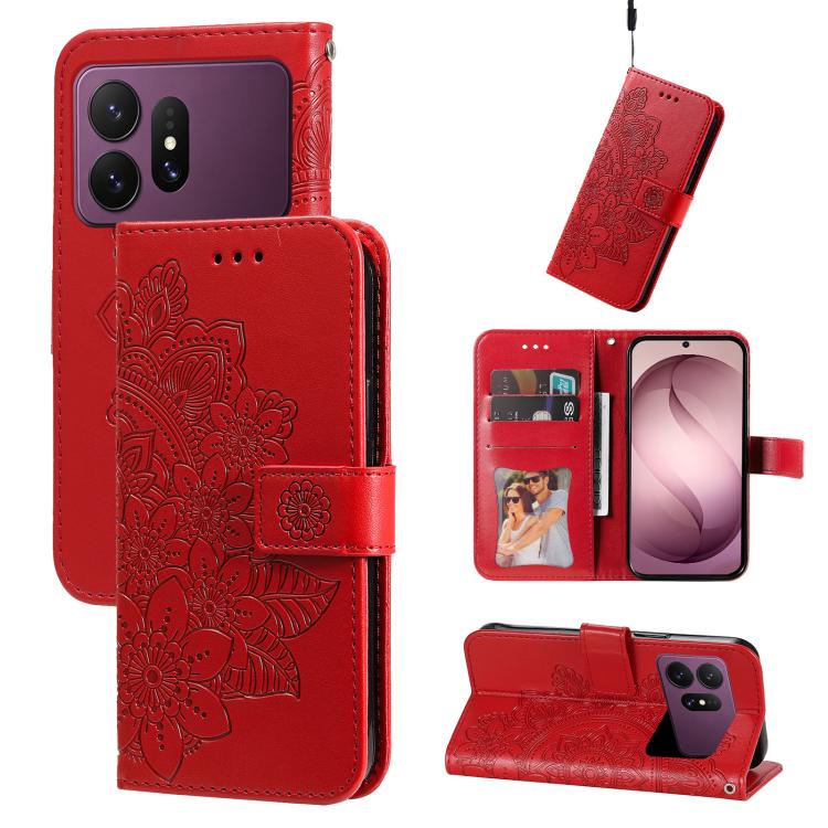 For Galaxy S27 Pro 5G Seven-petal Flowers Embossing Leather Phone Case(Red)