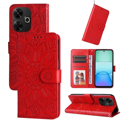 

For Redmi 13 4G / Redmi Note 13R Embossed Sunflower Leather Phone Case(Red)