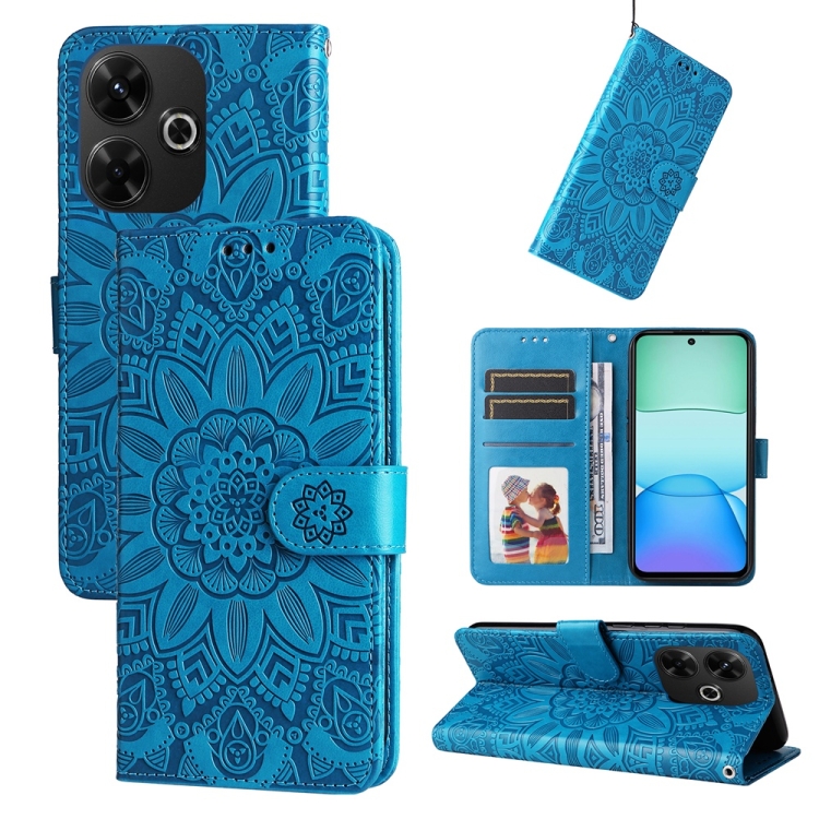 

For Redmi 13 4G / Redmi Note 13R Embossed Sunflower Leather Phone Case(Blue)