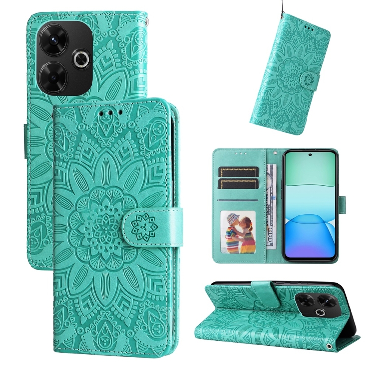 

For Redmi 13 4G / Redmi Note 13R Embossed Sunflower Leather Phone Case(Green)
