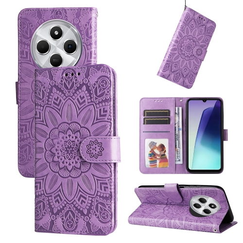 

For Redmi 14C 4G Embossed Sunflower Leather Phone Case(Purple)