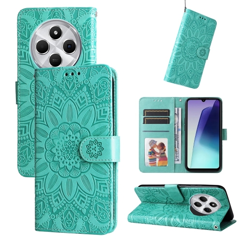 

For Redmi 14C 4G Embossed Sunflower Leather Phone Case(Green)