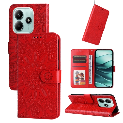 

For Redmi Note 14 5G Embossed Sunflower Leather Phone Case(Red)